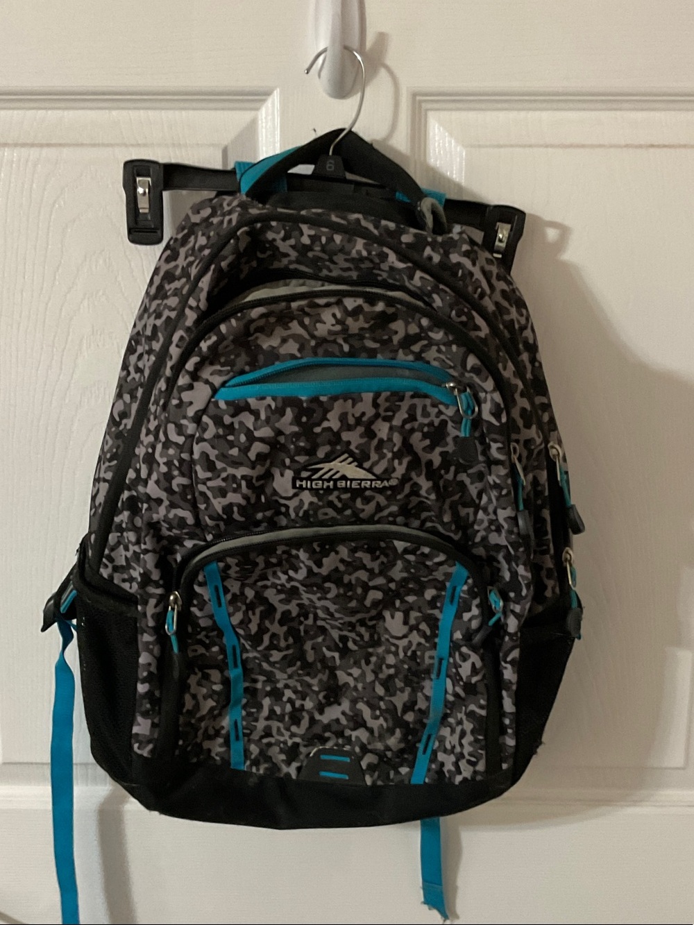High Sierra Gray Camo Laptop Backpack with Teal Trim